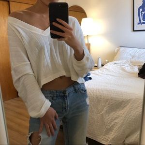 White ribbed crop sweater